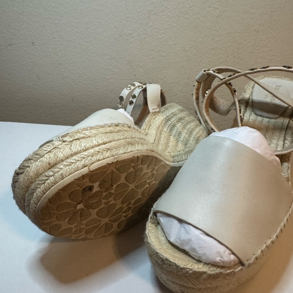 Kate Spade White Leather Straw Sandals With Wrap Around Ankle Straps Size 10 - Picture 6 of 13